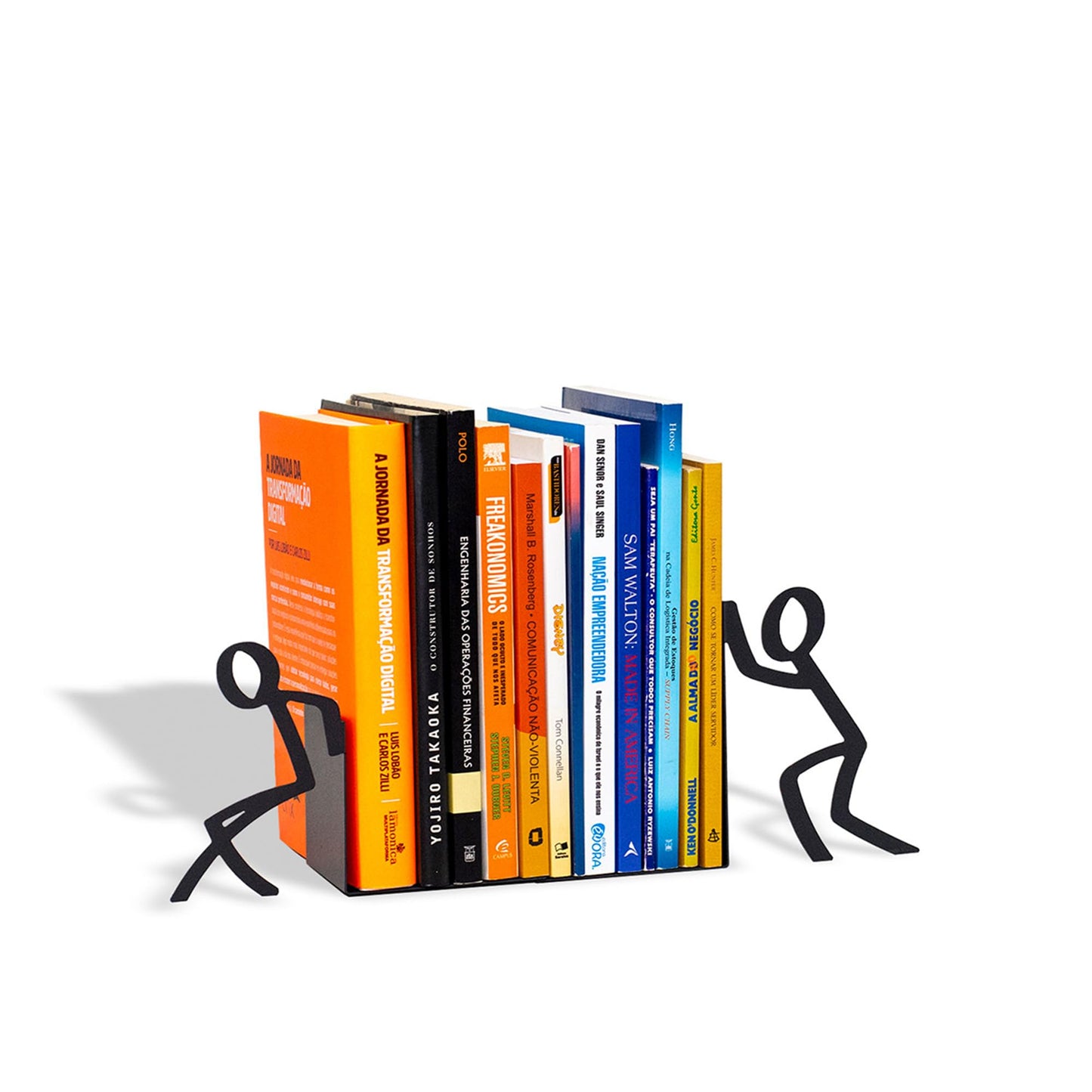 Figurine Bookends with Book-Holding Characters - Steel with Epoxy Coating - Decorative Pair of Book Holders for Shelves, Desk, and Office - Black – Geguton