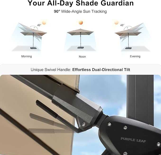 PURPLE LEAF 9' X 12' Right-left Tilt Patio Umbrella with Base Outdoor Cantilever Swivel Rectangle Umbrella Aluminum Offset Umbrella with 360-degree Rotation for Garden Deck Pool Patio Beige