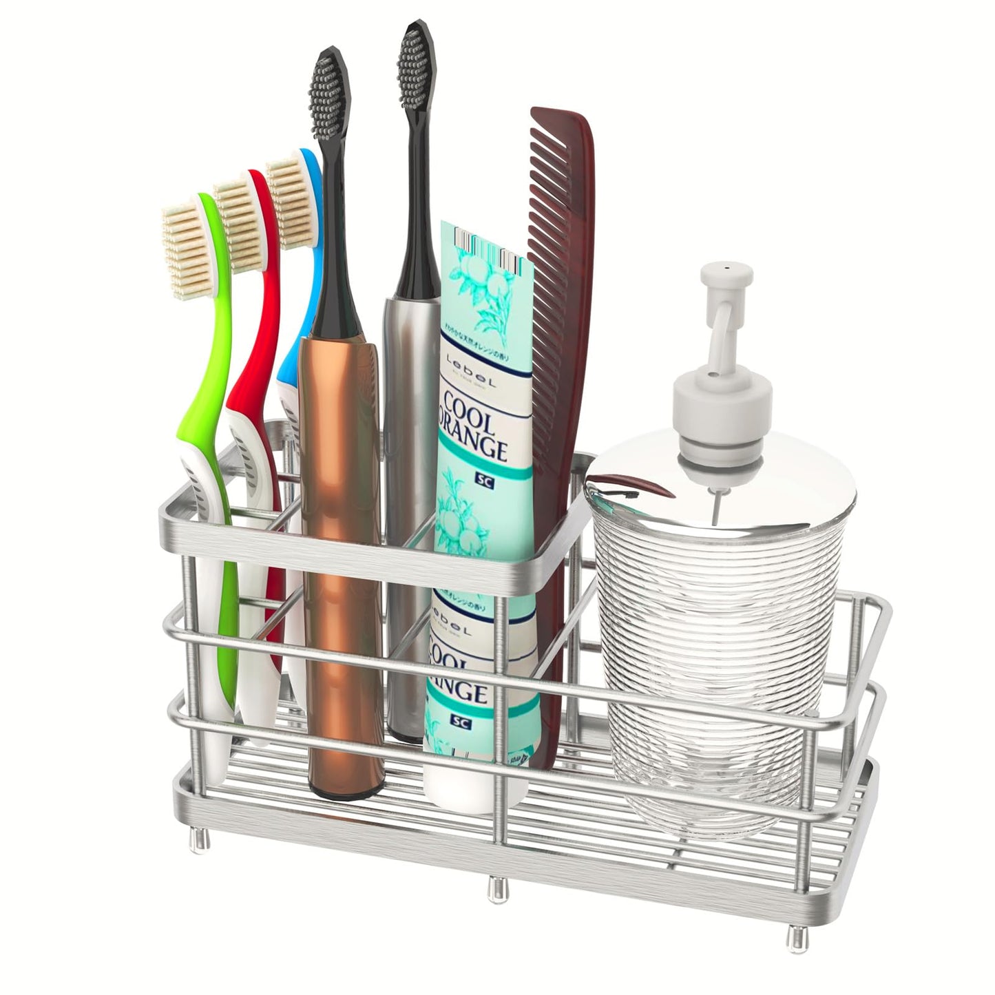 Toothbrush Holders, WHALCHI Bathroom Toothbrush Organizer 6 Slots Rustproof Metal Toothbrush and Toothpaste Holder, Silver, L