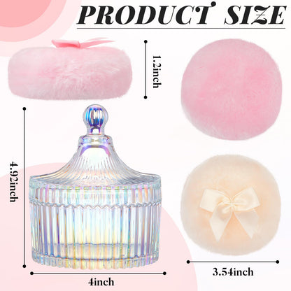 Tioncy 3 Pcs Large Body Powder Puff and Container Valentine's Day gift Powder Container with Puff Crystal Case Soft Washable Reusable Velour Face Body Glitter Wet Dry Makeup(Classic,Dazzling)