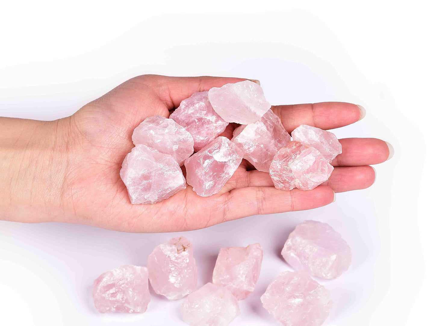 JIC Gem 12-16Pcs 0.7 Lbs Irregular Shape Rose Quartz Crystals and Healing Stones Pink Gemstone Raw Crystal Bulk Unpolished Madagascar Rock Rough Stones