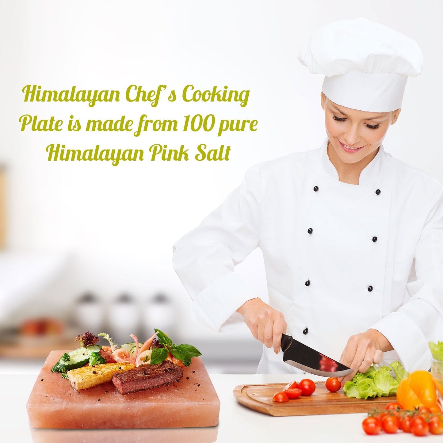 Himalayan Chef Natural Pink Salt Plate For Cooking, Grilling, Cutting and Serving, Pink Salt Slab (8" x 8" x 2")