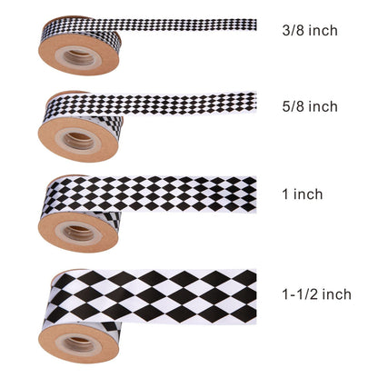 Meseey 4 Rolls Total 20 Yards Black & White Diamond Check Satin Ribbon, Harlequin Plaid Ribbons for Gift Wrapping, Crafts, Weddings & Party Decor