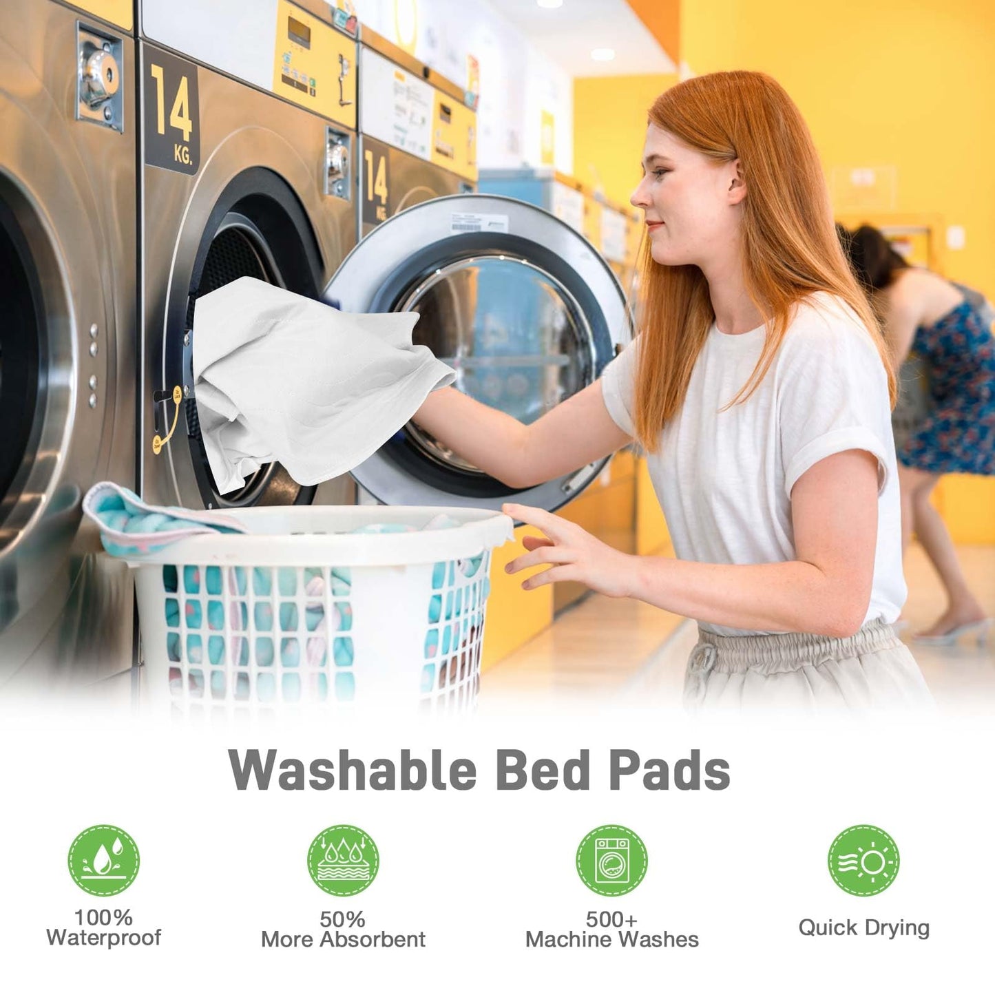 Bed Pads Washable Waterproof for Incontinence Adults, Reusable Wetting Pad Mattress Protector Underpads Tuckable Quick Dry, Fits Twin/Twin XL Size Bed, 36" x 37", White