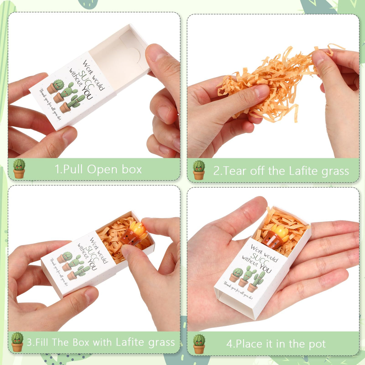 Jenaai Succulent Thank You Gift Bulk Positive for Teacher Nurse Employee Coworker Resin Cute Succulent Gifts Small Cactus Pocket Desk Favors with Positive Pun Boxes for Team Staff