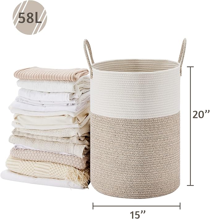 VIPOSCO Large Laundry Hamper, Tall Woven Rope Storage Basket