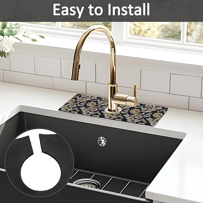 2PCS 15" X 5.5" Kitchen Sink Splash Guard Faucet Mat Floral Flower Super