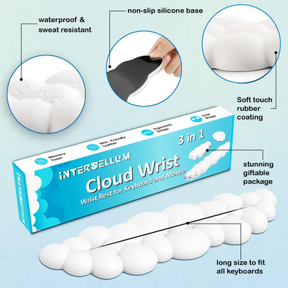 Cloud Keyboard Wrist Rest & Mouse Pad Set for Typing Comfort – Ergonomic Memory Foam Wrist Support with Non-Slip Base, Soft Cloud Wrist Pad for Computer, Laptop, Office Work, Gaming & Home Desk