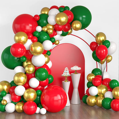 Lukiituke Christmas Balloon Garland Arch Kit, 134Pcs Red and Green Balloons, 4 Sizes Red Green Gold White Balloons for Christmas Theme Birthday Party Backdrops Decorations