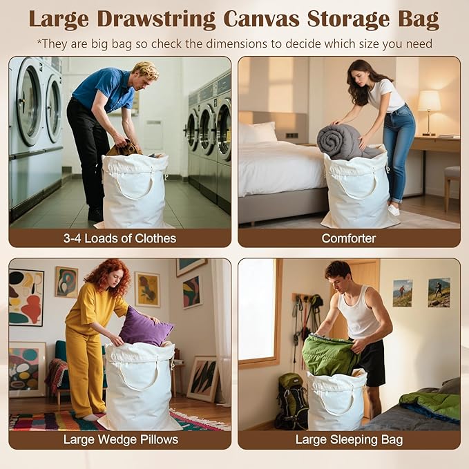 Canvas Laundry Bag 33"Wx 35"H, Thick Canvas Laundry Bag