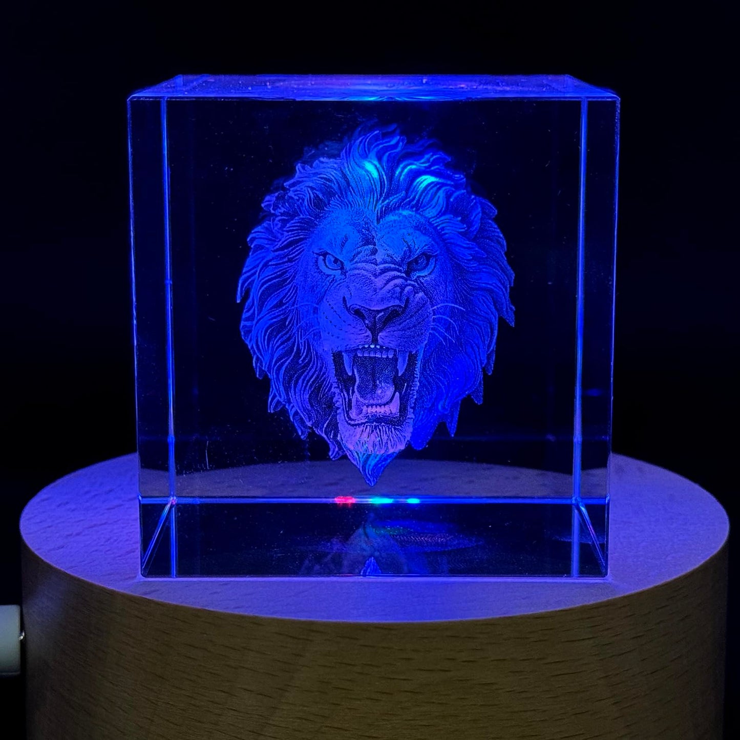 SHTWX 3D Angry Lion Paperweight(Laser Etched) in Crystal Glass Cube Birthday (No Included LED Base)(2.3x2.3x2.3 Inch)