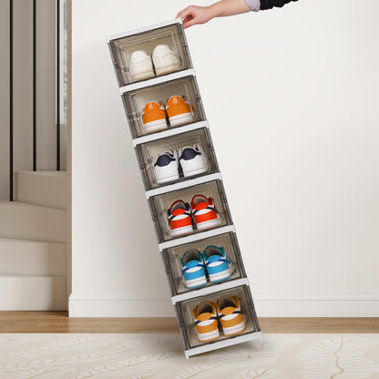 LQCHETOU Shoe Storage Box, No-Assembly 3 Tiers Foldable Shoe Organizer with Clear Door, Space-saving Shoe Rack，Sturdy Clear Plastic Stackable Sneaker Containe, Foldable shoe rack (grey, 3-Tier)