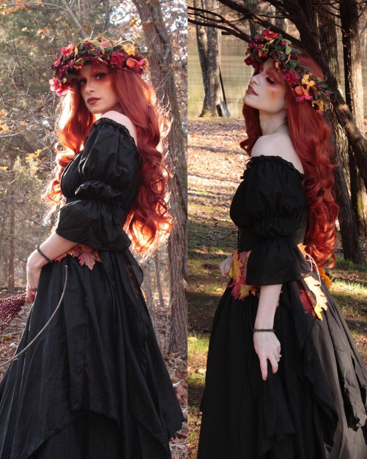 NSPSTT Victorian Dress Renaissance Costume Women Gothic Witch Dress Medieval Wedding Dress(S/M, Black)