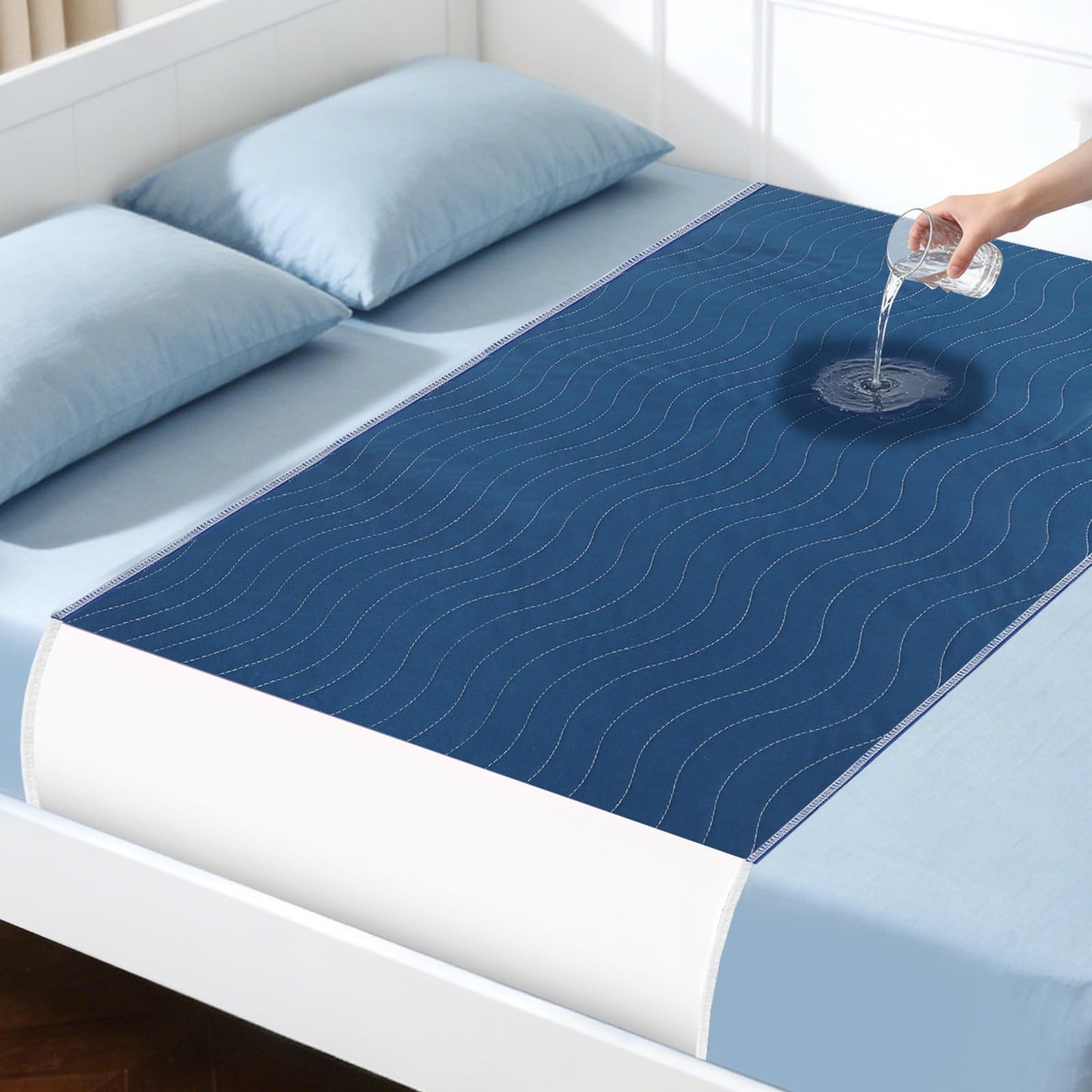 Xfire Bed Pads Washable Waterproof, Heavy Absorbency Reusable Bed Underpads with Tuckable Wings, Incontinence Bed Pads for Adults and Kids, Mattress Protector, Fits Twin/Twin XL Size Bed (Navy)