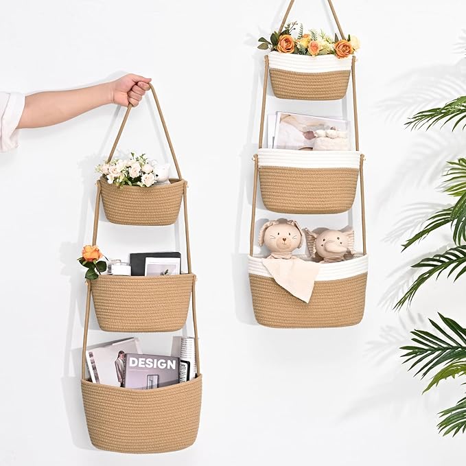 Hanging Storage Baskets, Over the Door Basket, Cotton Wall Baskets Storage