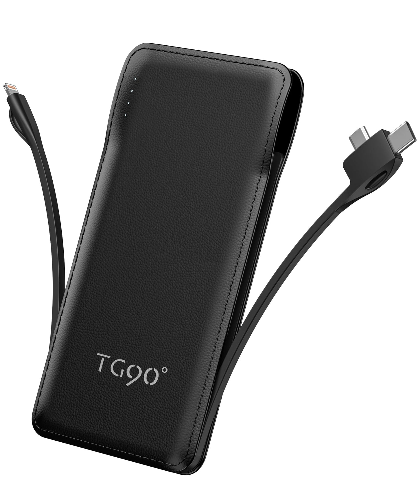 TG90° Portable Charger 10000mah Cell Phone Battery Backup, Ultra Slim Power Bank with Built in Lightning and USB-C Cable, Portable Phone Charger Battery Packs Compatible with iPhone Android Phones