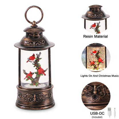 Christmas Cardinal Snow Globe Light up Lantern with 8 Songs, 10.2" Christmas Snow Globes for Kids Adults, 6H Timer & Dual Power, Snowglobes Christmas Decorations Indoor for Home, Gifts for Women Men