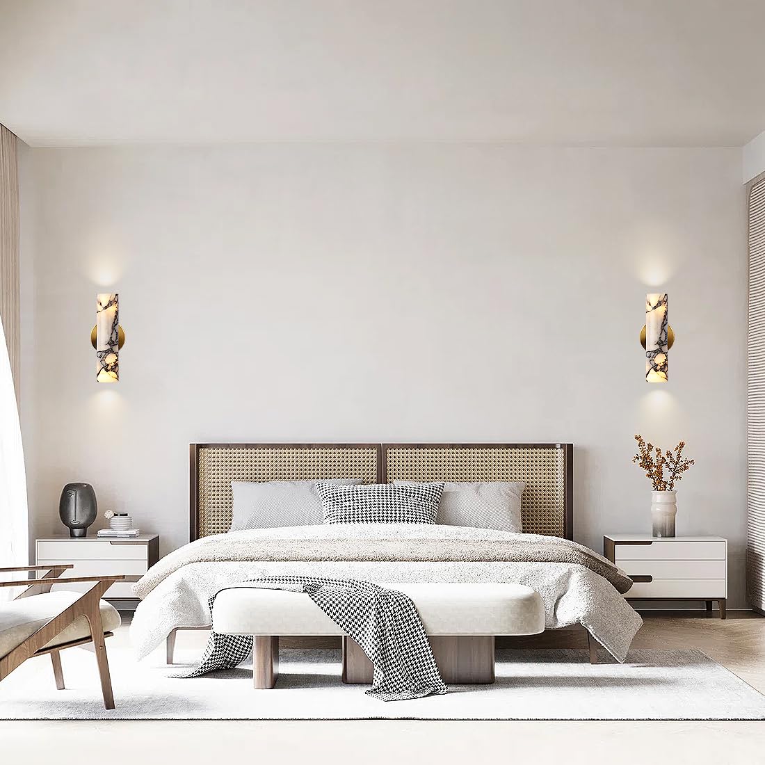 KAKINOTE Marble Wall Sconce,Calacatta Viola Alabaster Wall Sconce 9.5”Modern Natural Stone Wall Lamp for Bedroom,Bathroom Vanity,Hallway & Bedside,Hardwired G9 Base,Up and Down Lighting Fixtures