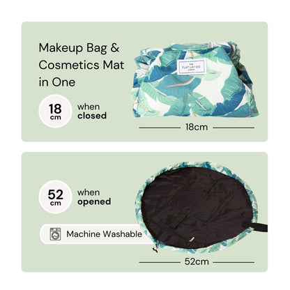 The Flat Lay Co. Makeup Bag - Tropical Leaves Travel Drawstring Makeup Bag with Brush Holder & Large Pockets - Cosmetics Organiser Storage for Eyeshadow, Blushes, Lipstick, & Brushes
