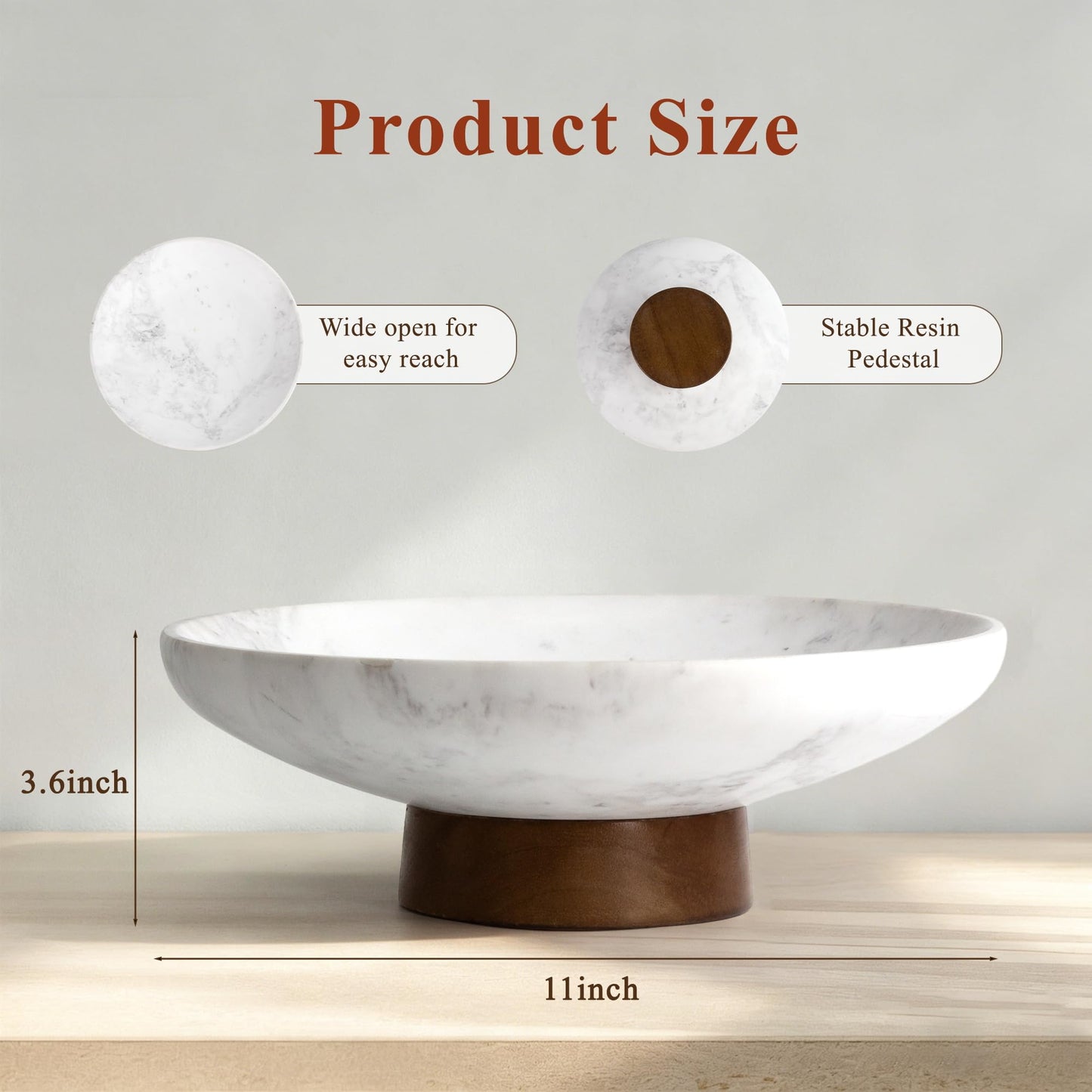 YMXYJM Marble Decorative Bowl - Handcrafted Natural Stone Centerpiece with Pedestal for Home Decor, Marble Fruit Bowl for Kitchen Counter, Entryway Catchall Bowl for Keys, Purse - 11" White, 7 lb