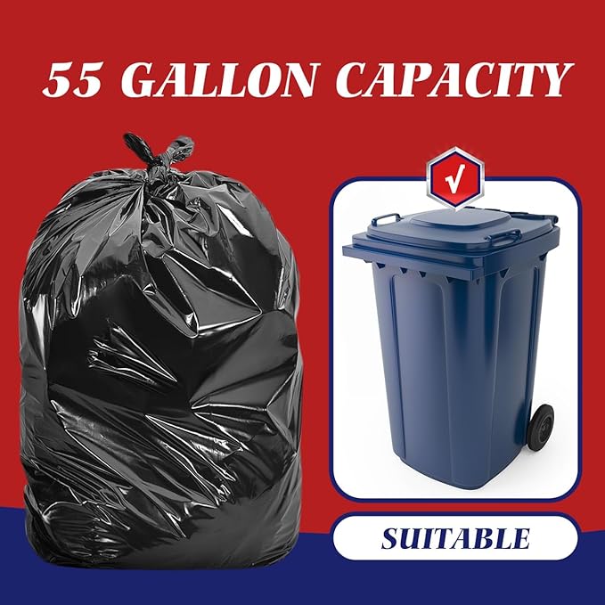 Teivio Trash Bags, 55-60 Gallon,