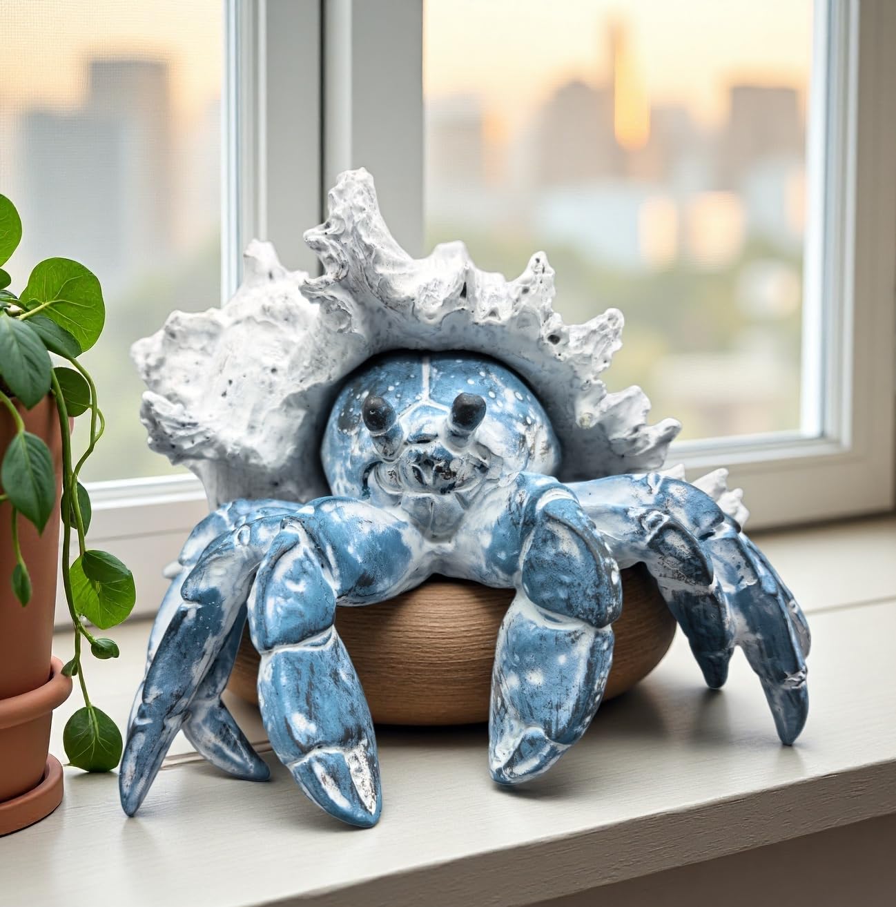 VVGIFTS Blue Hermit Crab with Shell Resin Figurine Beach Coastal Decor Sculpture Statue for Home Office Desk Tabletop Shelf Bathroom Decoration Ornament Gift