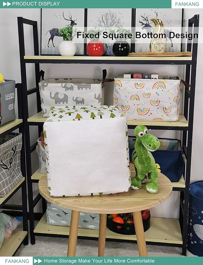 FANKANG Square Nursery Hamper Storage Bins Canvas Laundry Basket Foldable