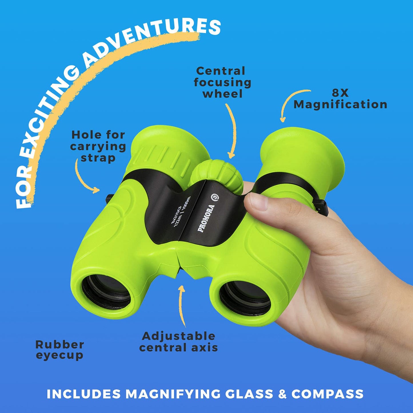 Binoculars for Kids – Perfect Toy for Little Boys and Girls – Extensive Set Incl. Magnifying Glass & Compass – Powerful Magnification 8X21 – 3 to 12 Year Old Kids for Toddler