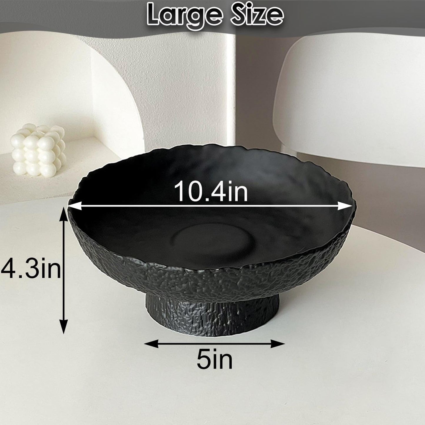 BZCWHWY Glass Fruit Bowl for Kitchen Counter, Black Pedestal Bowl, Large Footed Serving Bowl, Decorative Bowls for Centerpiece Home Decor, Modern Fruit Holder (Large 10.4 Inch)