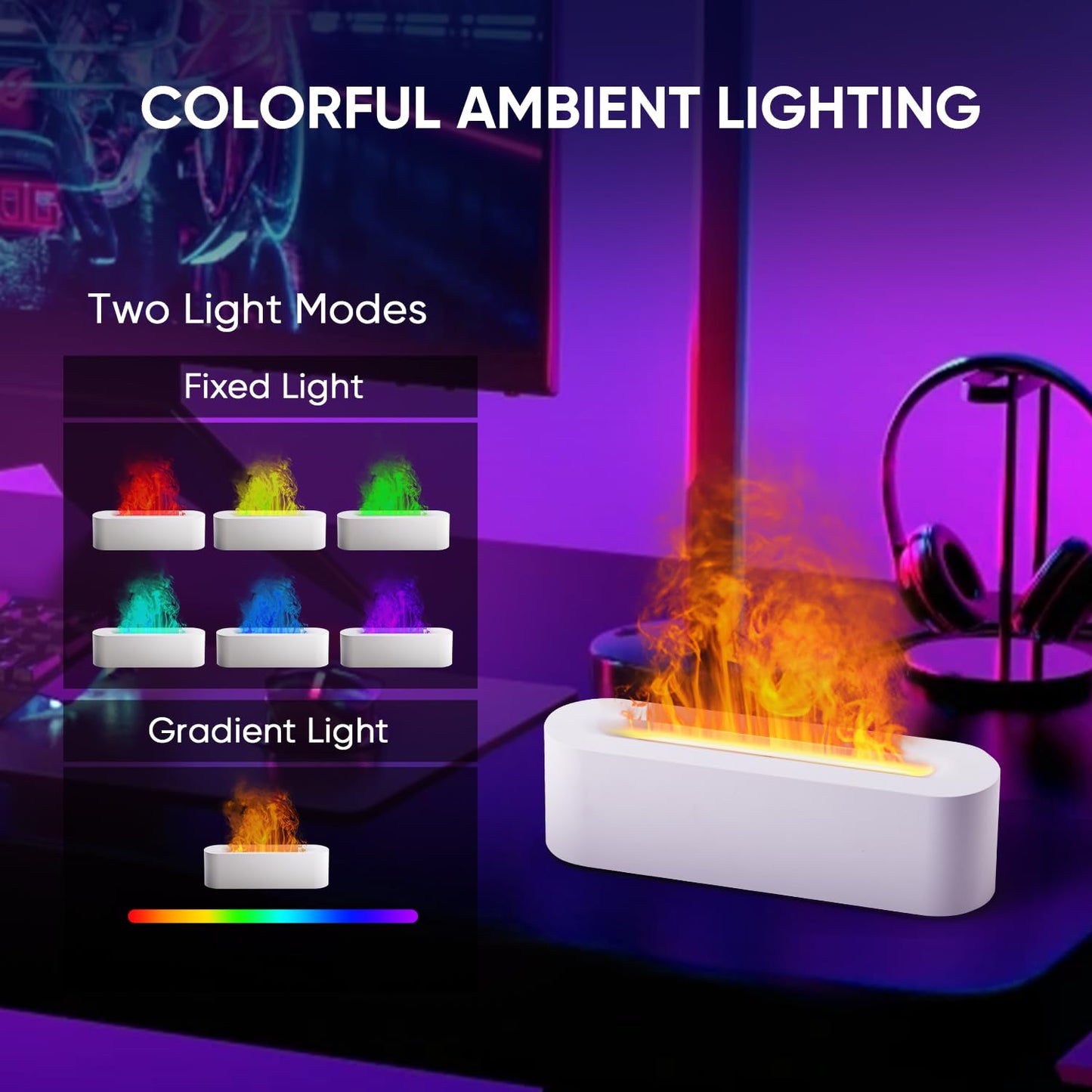 YALEDI Essential Oil Diffuser, Fireplace Flame Fire Oil Diffuser, 150ml Ultrasonic Cool Mist Aromatherapy Humidifier, Scent Aroma Diffuser with 7 Colors Light, Timer & Auto-Off for Home, Room (White)