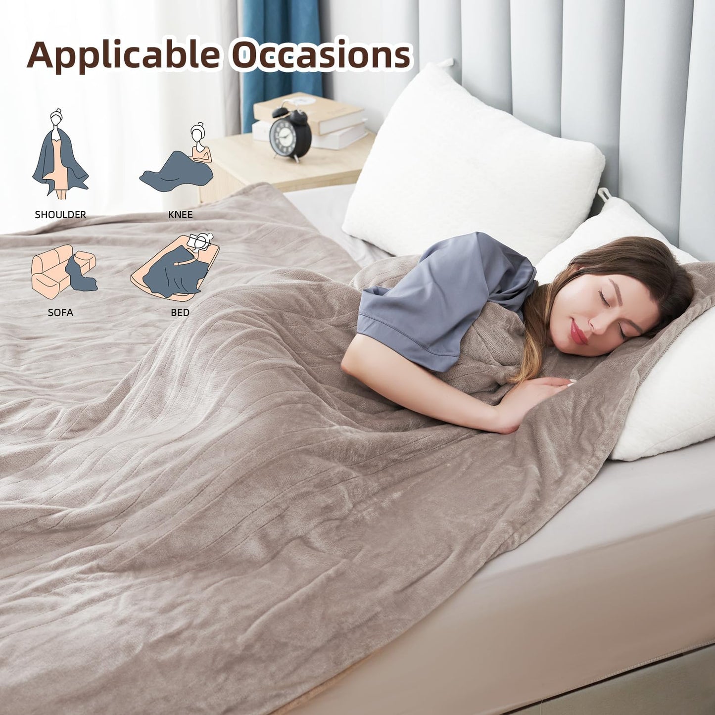 Electric Heated Blanket Full Size 72"x84", Cozy Large Oversized, 5 Heating Levels & 10 Hours Auto Off, Cozy for Bed, Sofa, & Office, Machine Washable, Purple