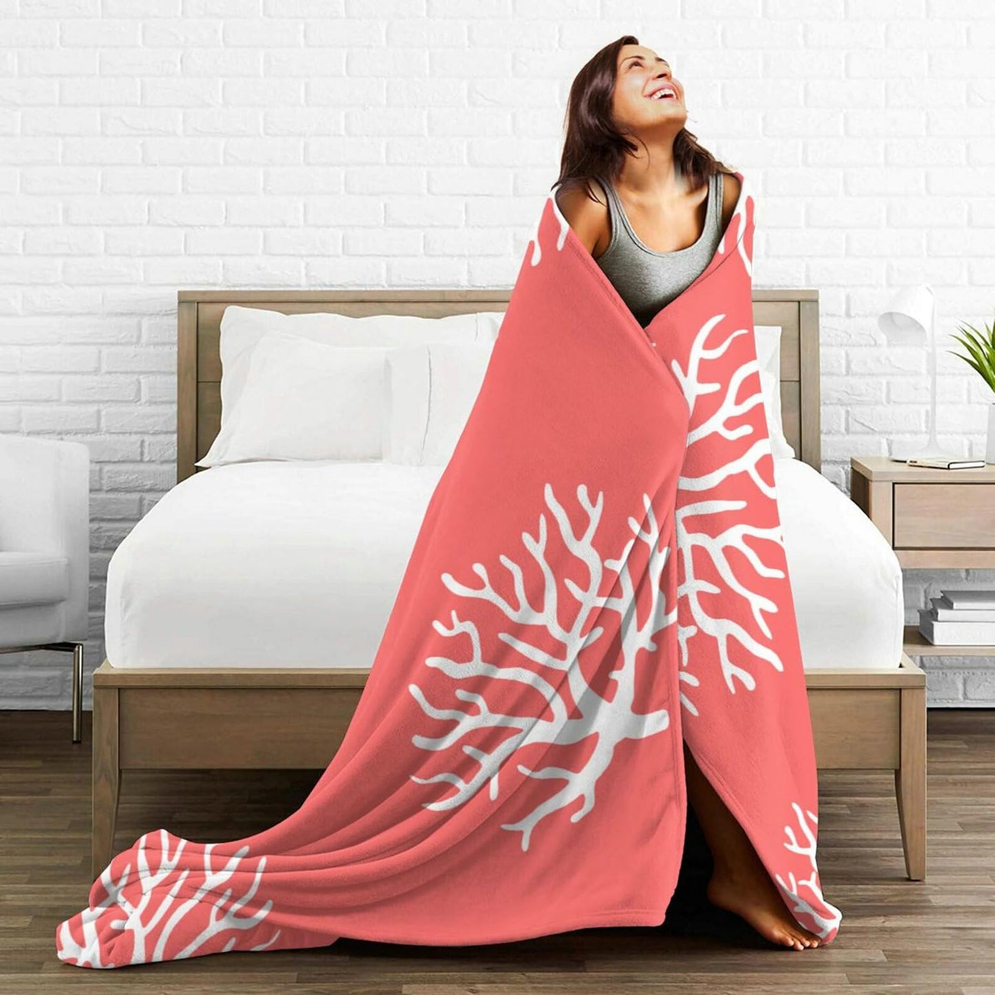HGOD DESIGNS Beach Coral Fleece Throw Blanket Soft Cozy Coral Fuzzy Blanket Caring for Women & Adults Ocean Coral Pink Branch Reef Nature Red White Plush Microfiber Blanket 40"x50"