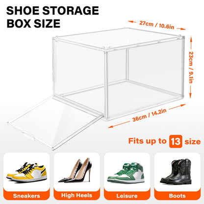 2 Pack Drop Front Shoe Boxes Fit US Size 13, Acrylic Shoe Organizer Clear Stackable Sneaker Sotrage Box for Entryway, Home, Underbed, Multiple Display Cases for Cosmetic, Hats, Figures, Sneakers