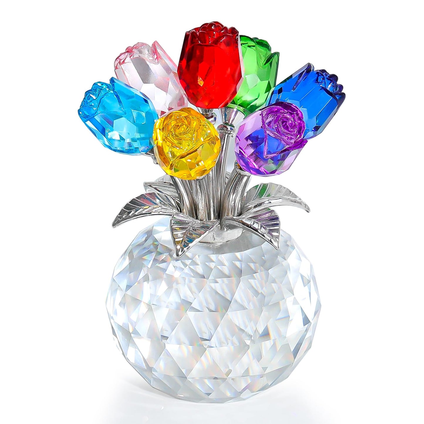 Ornalrist Crystal Colorful Rose Flower Collectible Figurine with Vase, Rose Bouquet Floral Romantic Gifts for Wife Mom Women on Mother's Day Valentine's Anniversary Christmas (5.11'' Gift Boxed)
