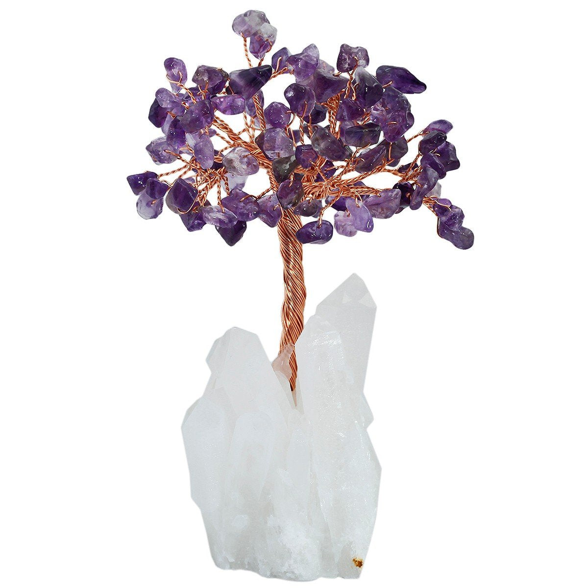 SUNYIK Natural Amethyst Money Tree,Rock Quartz Cluster Base Bonsai Sculpture Figurine 4 Inches
