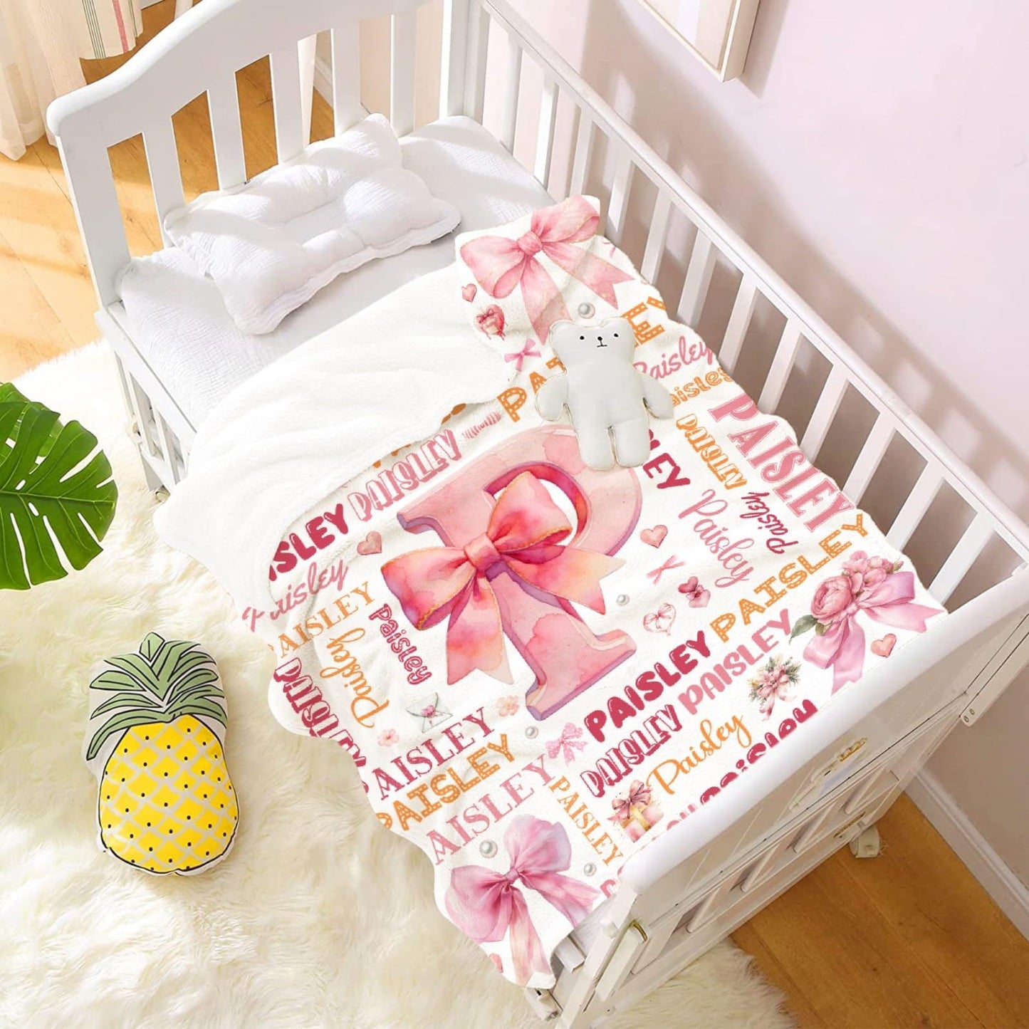 Custom Bow Blanket,Personalized Bow Gifts,Soft Flannel Throw for Bed Sofa,Lightweight,40 x 30in