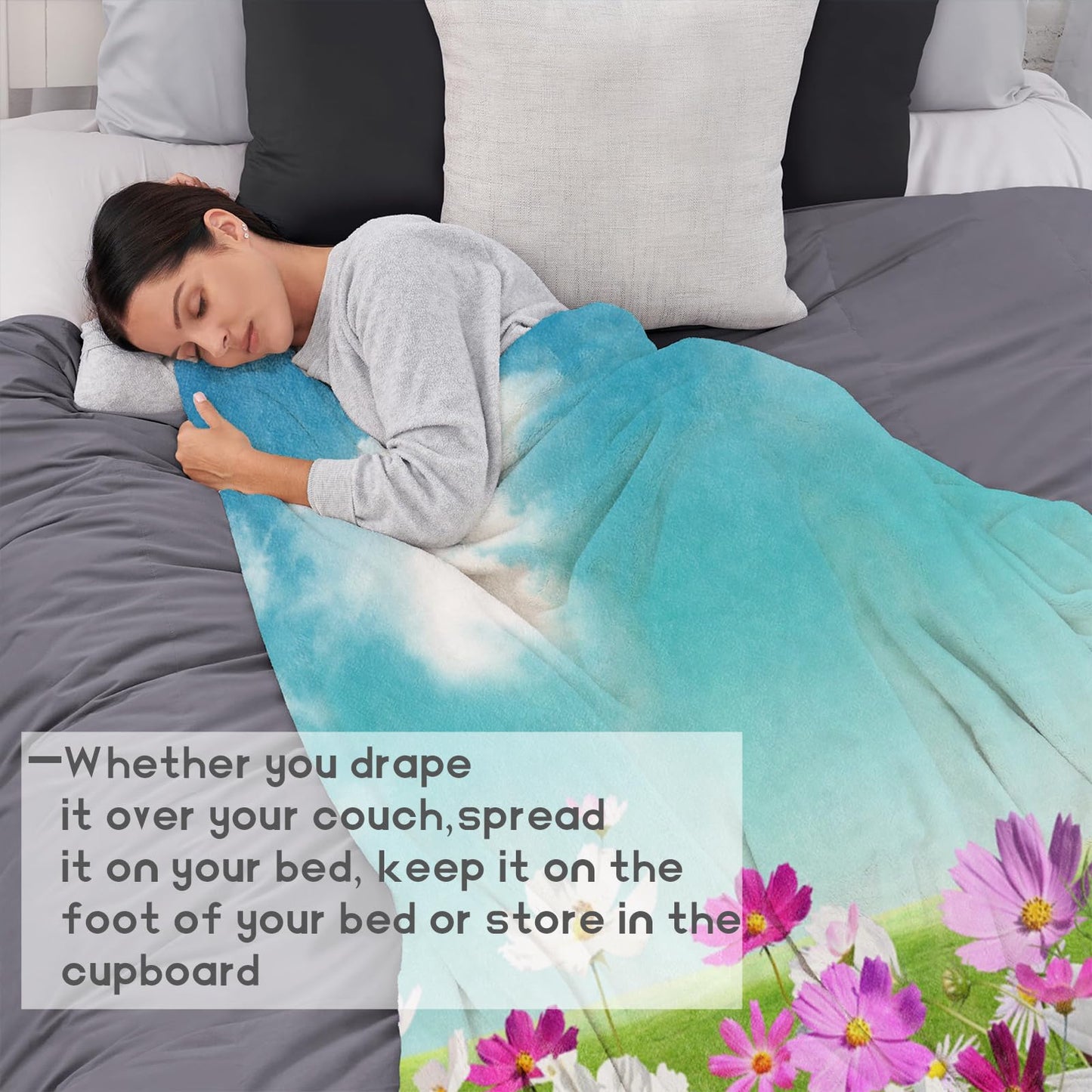 coedoaes Wildflower and Sunflower Fleece Blanket - 50x60in Lush Garden Floral Flower Nature Throw Blankets,Soft Cozy Lightweight, Ideal for Living Room Home Decor and Kids Women Girls Spring Gifts