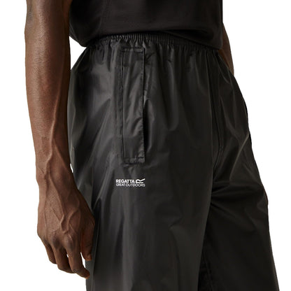 Regatta Pack-it Waterproof Overtrousers Men, for Hiking, Cycling, Walking, Motorbike - Outdoor Lightweight Men's Outdoor Rainproof Bottoms, with Elastic Waist - Water Repellent & Breathable Black
