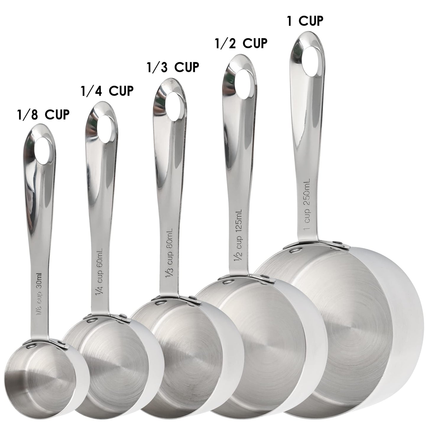 Nstezrne Measuring Cups Set of 5, Stainless Steel Measuring Cups Set, Kitchen Measuring Cup Set, Metal Measuring Spoons for Baking, Dry Measuring Cups, Heavy Duty Measurement Cups with 1/8 Measure Cup