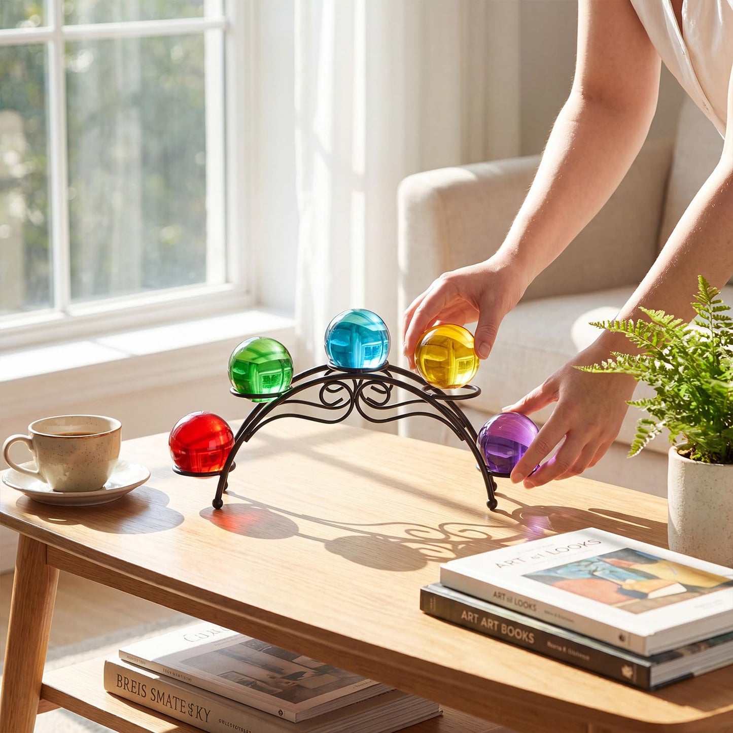 Frienda 1 Pcs Sphere Holder Crystal Stands for Display Eggs Display Stand Ball Holders Metal Sturdy Iron Multi-sphere Crystal Ball Sphere Globe Office Home Decor Ornament (10.6 Inch,Black)