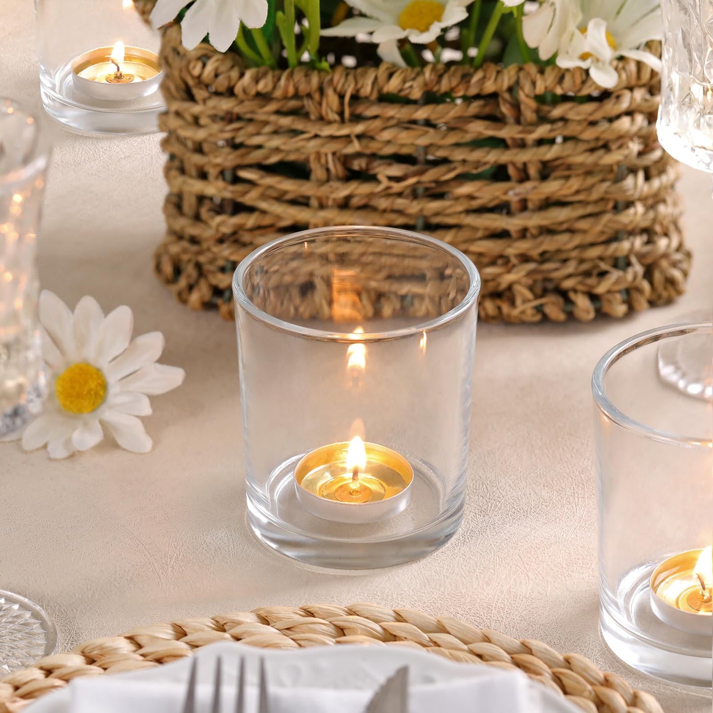 DARJEN Larger Clear Votive Candle Holders Set of 6- Tea Light Candle Holder Glass, Clear Candle Holders for Wedding, Party and Home Decor, Table Centerpiece