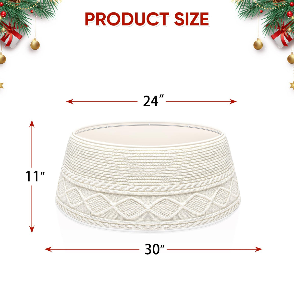 Malier Christmas Tree Collar, 30’’ Knit Xmas Tree Collar, Christmas Tree Collars for Artificial Trees, 11" Extra Tall Tree Stand Base Cover Ring Skirt for 6 ft 9 ft Tree (White, 11''H × 30" W)
