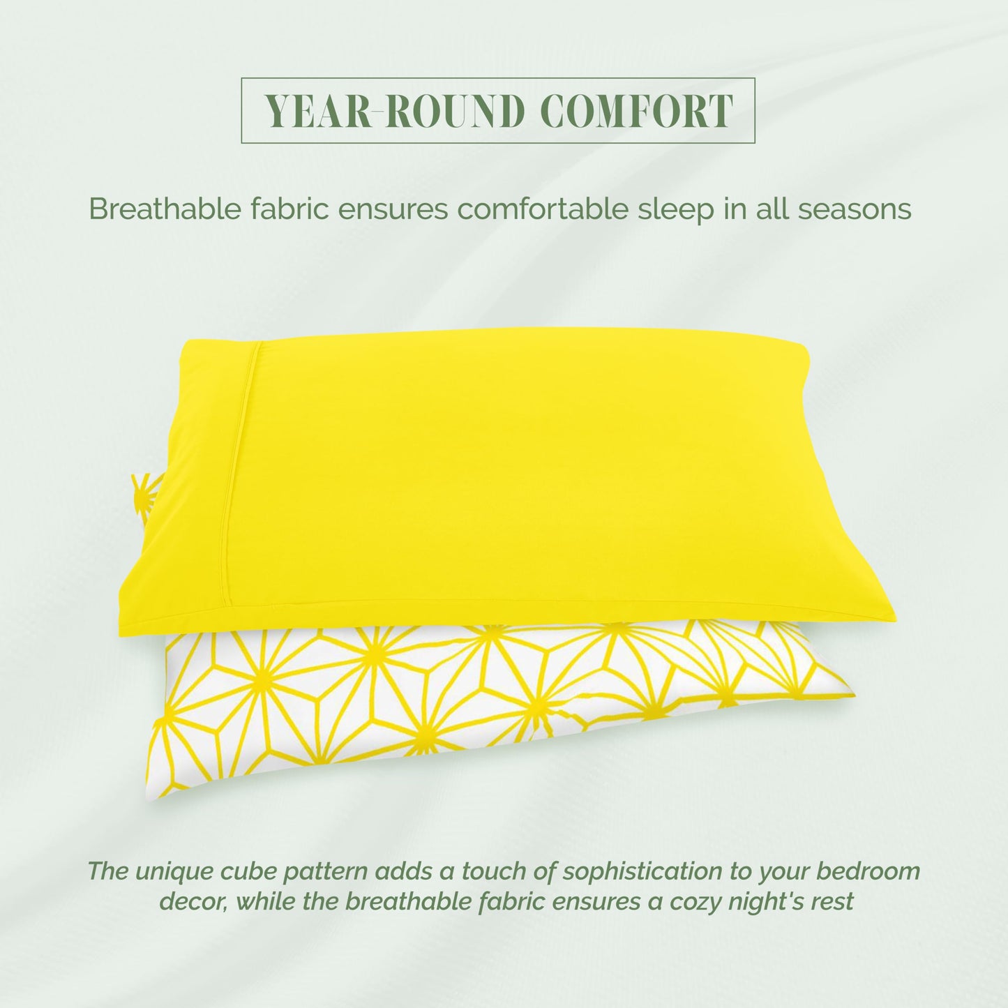 Elegant Comfort Luxury Soft 6-Piece Cube Geometric Pattern Sheet Set - 1500 Premium Quality Microfiber - Wrinkle and Fade Resistant Coziest Bedding Set, All Around Elastic Fitted Sheet, Full, Yellow