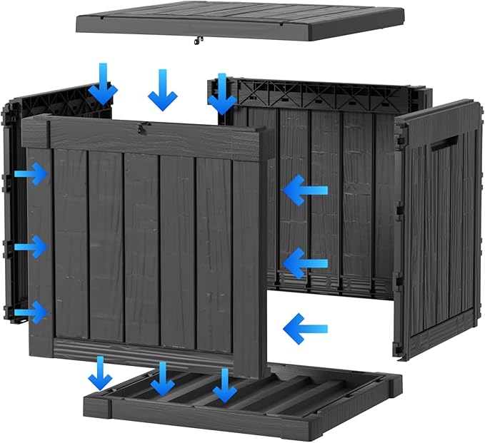 ROJIK Outdoor Storage Housing Deck Box - Waterproof Patio Furniture, Garden Tools, Cushions, Pool Accessories Storage Bench with Lockable Lid and Side Handles (Black, 50 Gal)