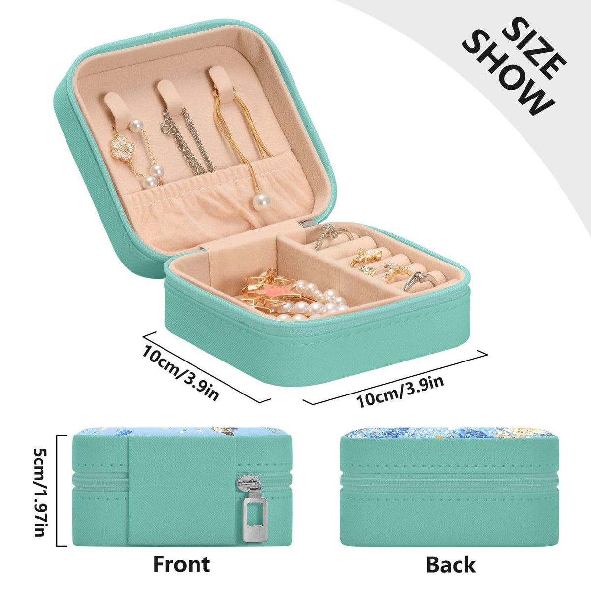 Tatenale Light Blue Floral Bluebonnet Butterflies Travel Jewelry Case Box Small Mini Jewelry Organizer Display Storage for Ring Earrings Necklace Girls Women Men Daisy Green Aqua