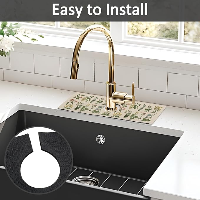 15" X 5.5" Kitchen Sink Splash Guard Faucet Mat Floral Super Absorbent Fast