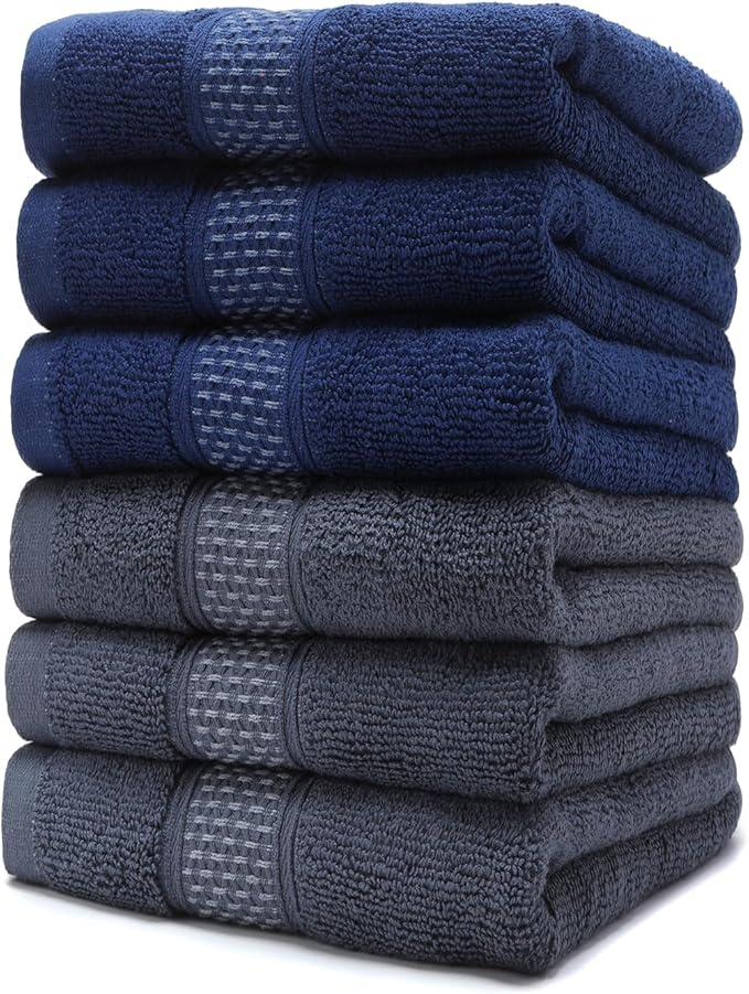 Cotton Hand Towels Set, 6-Piece Set, Super Absorbent Quick Drying, Bathroom