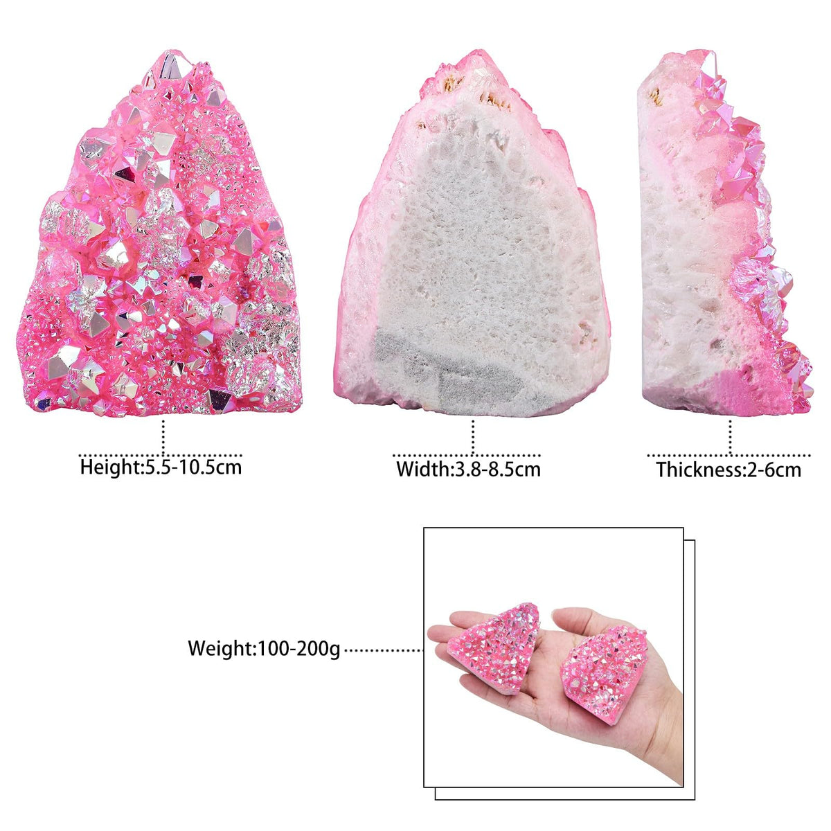 mookaitedecor Natural Clear Quartz Crystal Cluster Titanium Coated Geode Stone Self-Standing Rock Quartz Mineral Specimen for Healing Home Office Decor, Pink