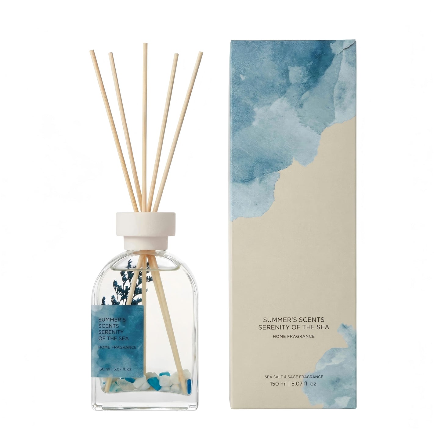 Sea Salt & Sage Reed Diffuser Set, Home Fragrance with Natural Reed Sticks, 5.07 oz, ktyixu, Long-Lasting Aromatherapy Air Freshener for Bathroom, Living Room, Office, Home Decor & Gifting