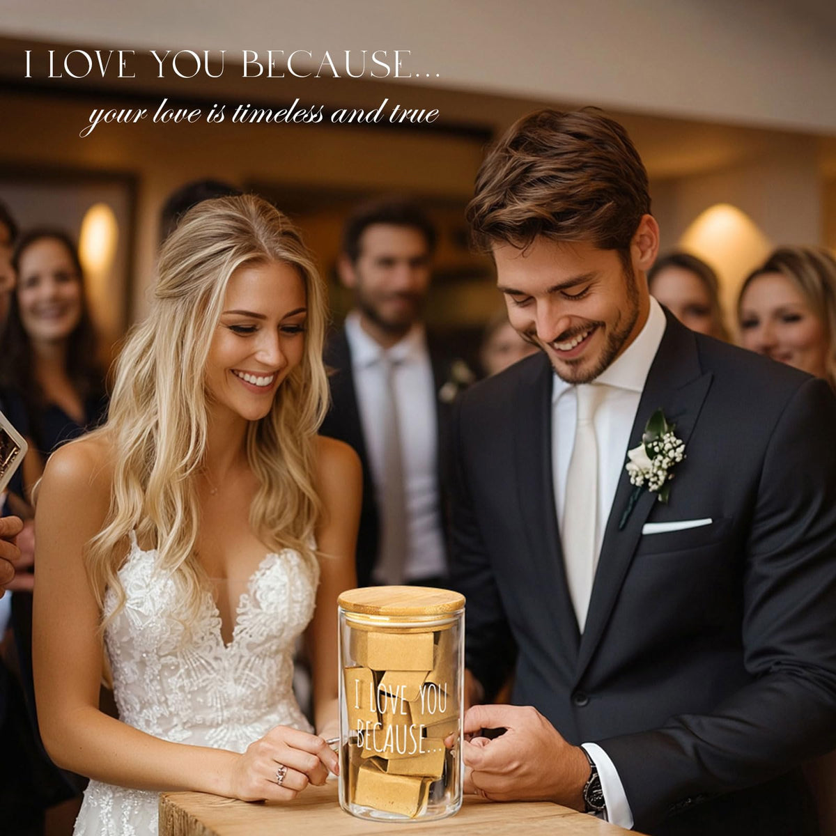 AW BRIDAL 50 Blank Love Notes Memory Jar, Anniversary Birthday Gifts for Boyfriend Girlfriend Husband Wife Mom Dad Friends, Couple Gifts Love You Because Jar for Engagement Bridal Wedding Registry
